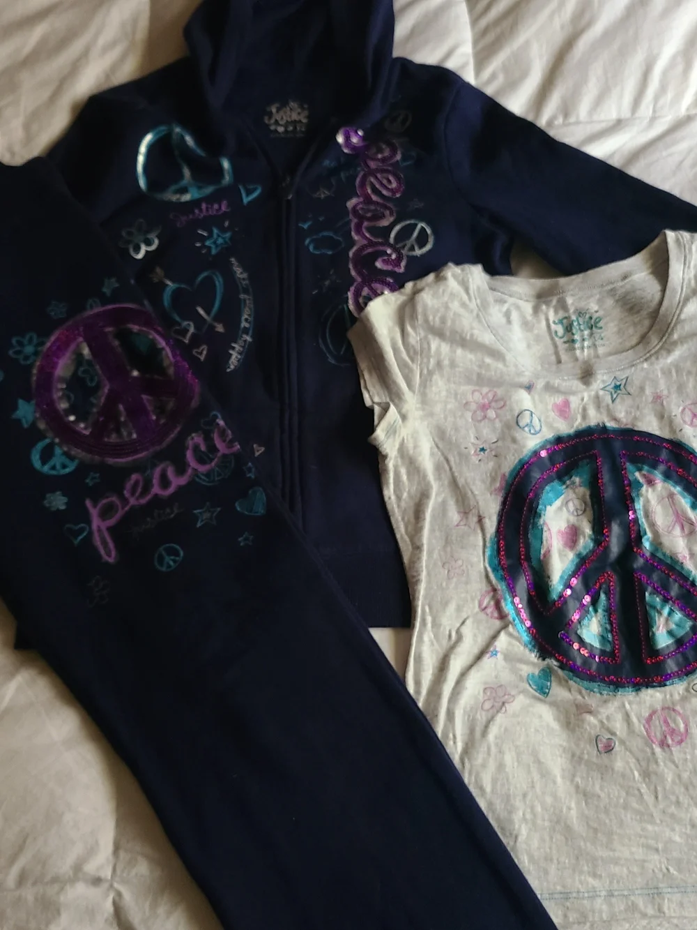 Justice Girls Navy Hoodie & Tee Set with Purple Peace Design